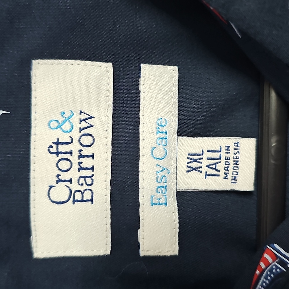 Nautica Blue Casual Button Down Shirt with Nautical Print - Picture 2 of 7
